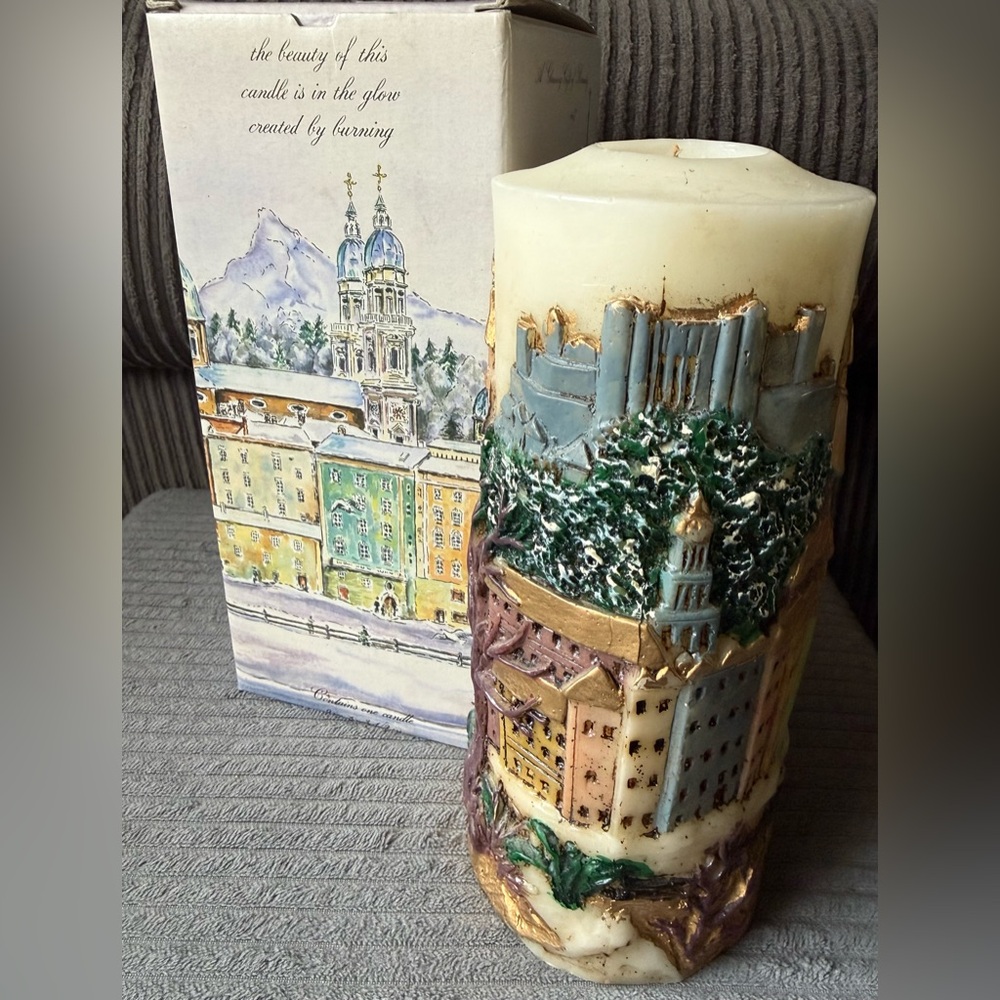 New VTG Large Cityscape Candle Church Town City Made Austria Handcrafted